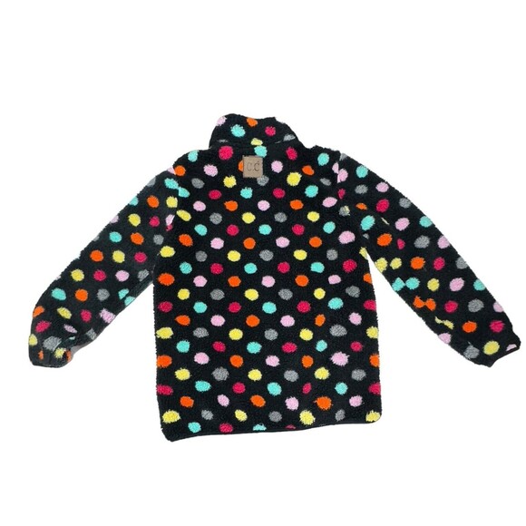 Girlie Girl CC Sherpa Pullover Jacket 1/4 Zip Up Black Polka Dot Size‎ Small - Picture 3 of 11
